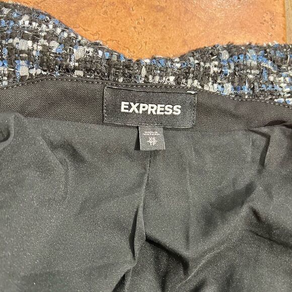 Express Black White Blue Metallic Sparkle Tweed Moto Jacket Coat Size Small - Picture 7 of 12